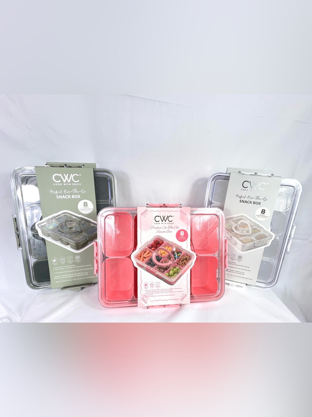 (3) Snack Boxes - 8 Compartment Meal Organizer